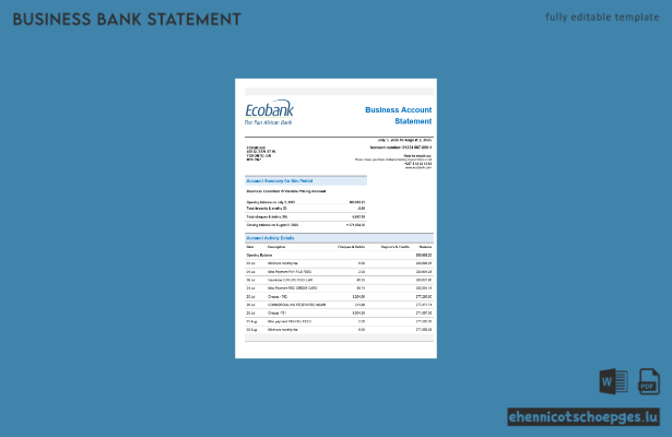 Ecobank-Kontoauszug (Word- und PDF-Format, Beispielvorschau)